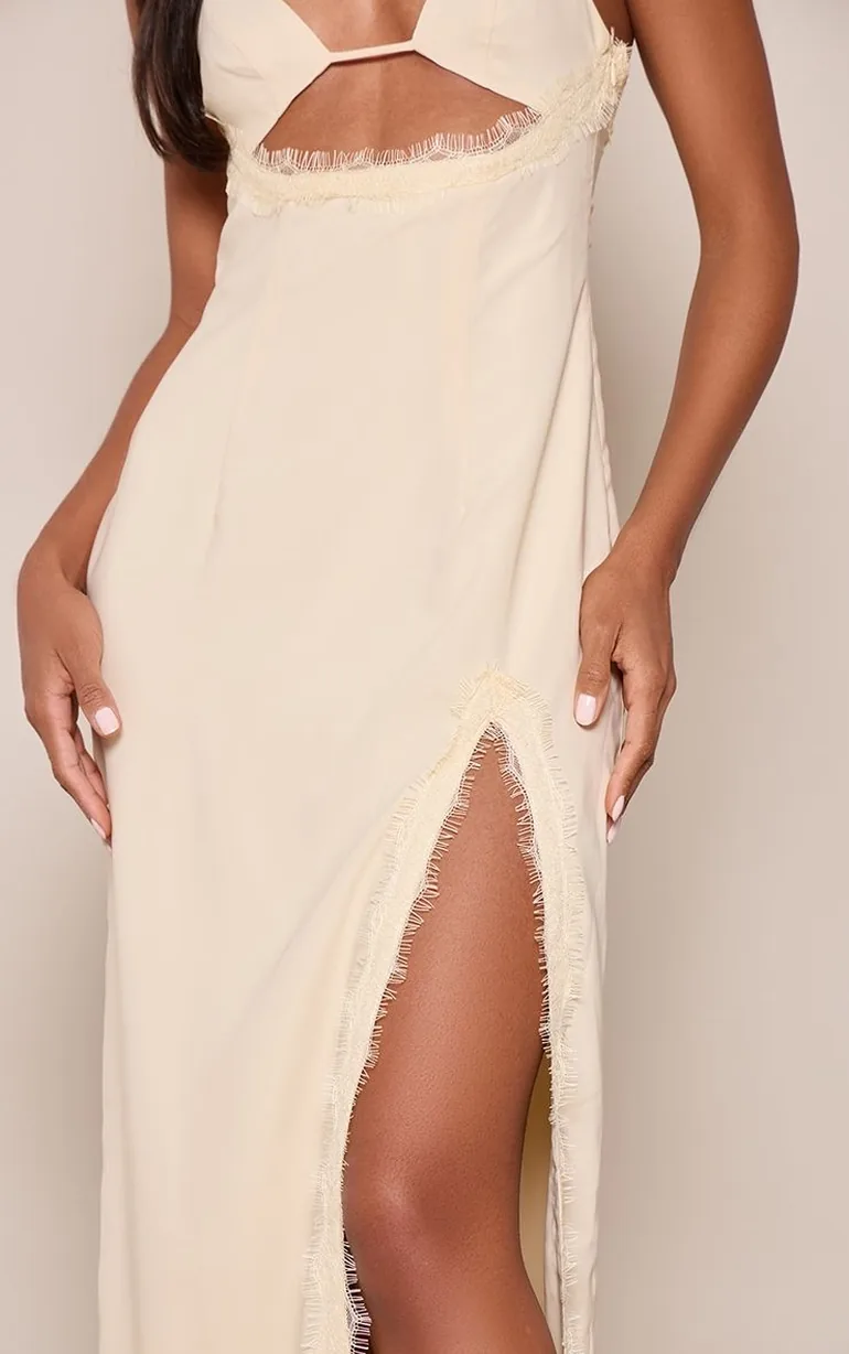 Lemon Lace Trim Woven Strappy Maxi Dress - 3