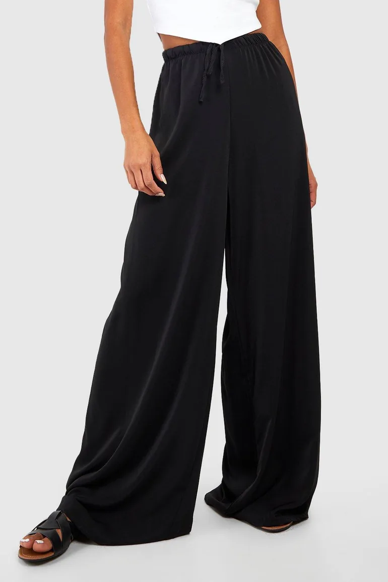 Wide Fit Floaty Trousers - black