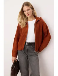 Wardrobe Essentials Tile Zipper Soft Textured Wide Fit Knitwear Cardigan