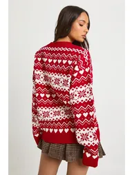 Heart Fairisle Christmas Jumper - red - 1