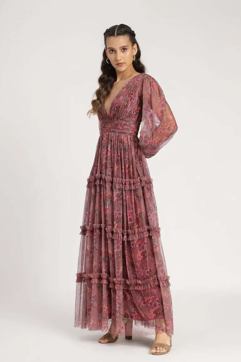 Lydia Maxi Dress in Purple Floral - 1