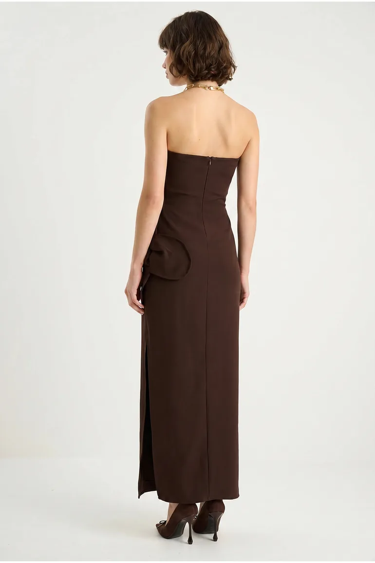 LUCCI Strapless Floral Maxi Dress with Bow Detail - 4