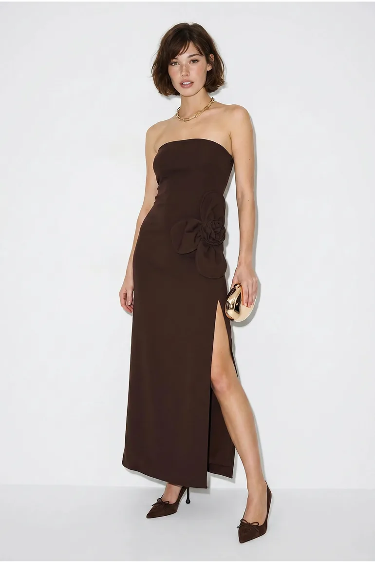LUCCI Strapless Floral Maxi Dress with Bow Detail - 1