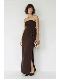LUCCI Strapless Floral Maxi Dress with Bow Detail - 3