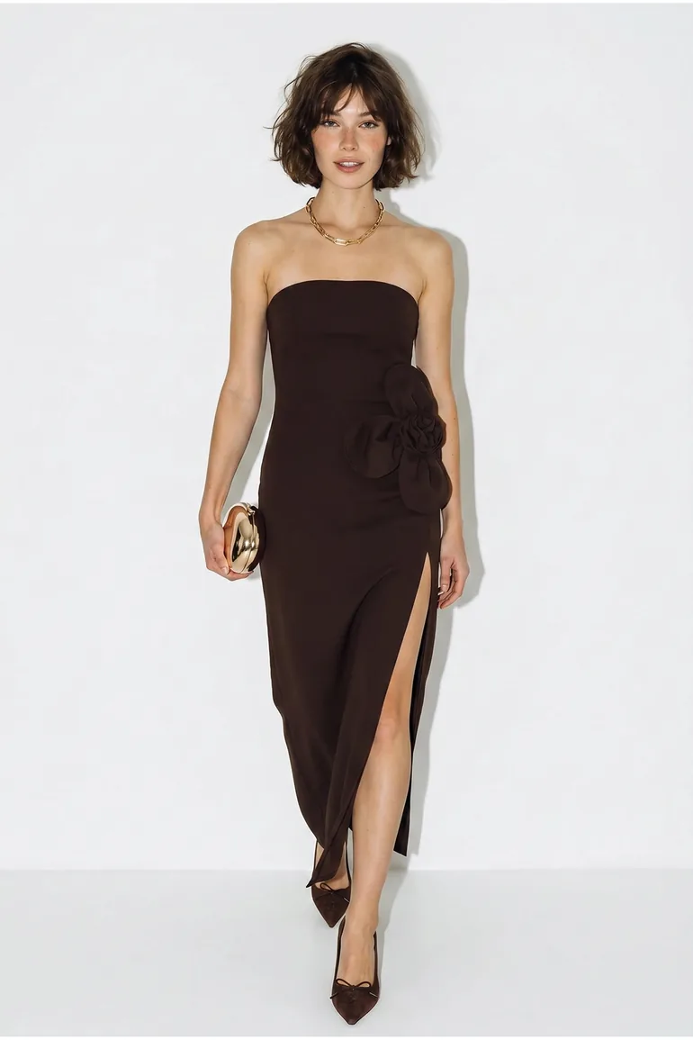 LUCCI Strapless Floral Maxi Dress with Bow Detail - 2