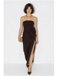 LUCCI Strapless Floral Maxi Dress with Bow Detail - 2