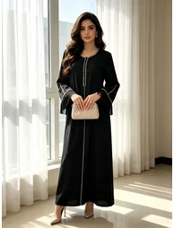 Black Contrast Binding Tassel Drop Jalabiya - 4