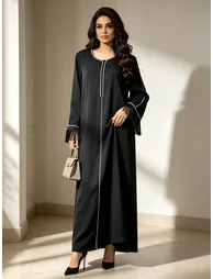Black Contrast Binding Tassel Drop Jalabiya