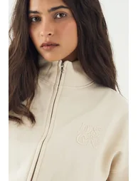 DSGN Studio Self Fabric Applique Zip Through Funnel Neck Sweatshirt - stone - 3