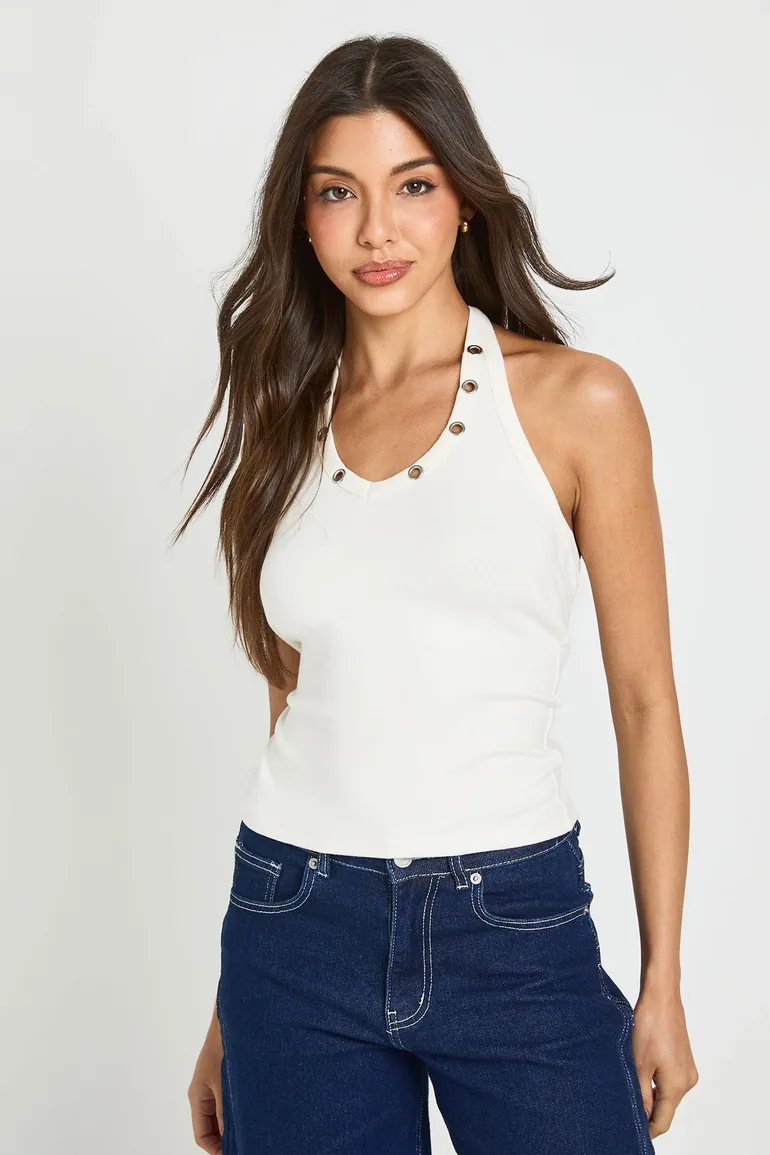 Studded Halterneck - ecru