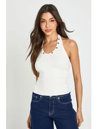 Studded Halterneck - ecru