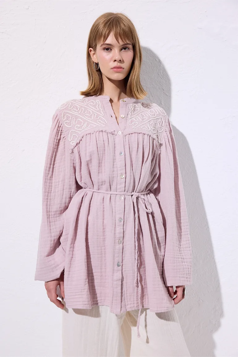 MUSLIN EMBROIDERED SHIRT - 1