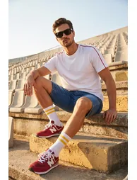 White Off-Shoulder Regular Fit Stripe Detailed 100% Cotton T-Shirt - 6