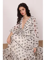 Lydia Maxi Dress in Cream and Black Polka Dot - 1