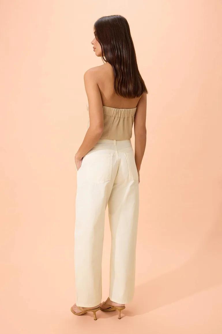 White Gabardine Thick Soft Trousers with Button Barrel Trousers - 3