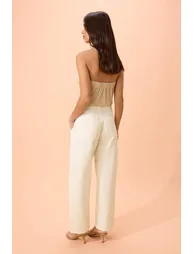 White Gabardine Thick Soft Trousers with Button Barrel Trousers - 3