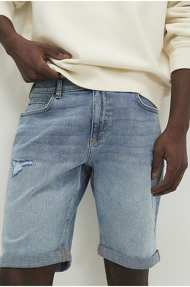 Blue Slim Fit Ripped Denim Shorts product thumbnail 4