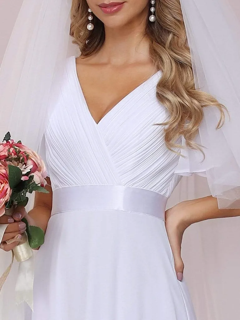 Minimalist A-Line Chiffon Wedding Dress with Satin Belt - 9