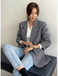 Grey Buttoned Blazer with Back Split Detail - 4