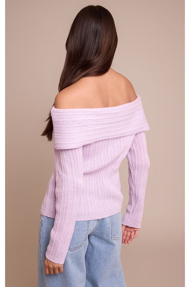 Lilac Off The Shoulder Knit Long Sleeve Top product thumbnail 2