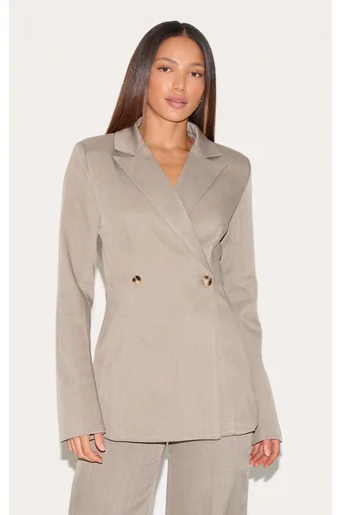 Tall Mocha Premium Tailored Woven Cinched Waist Fitted Blazer