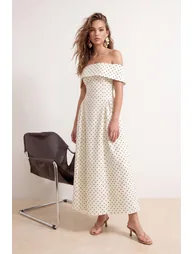 Ecru Polka Dot Woven Dress - 2