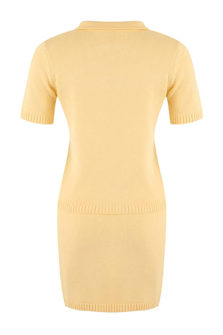 Yellow Polo Neck 2-Piece Blouse-Skirt Set Knitwear Bottom - Top Set - 1