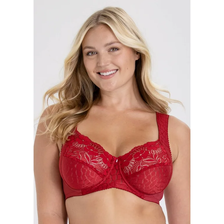 Jacquard Full Cup Bra with Lace - 1