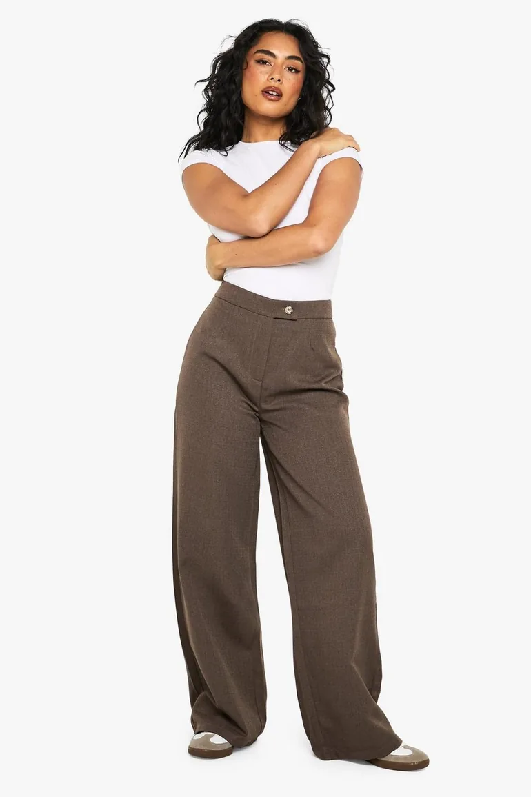 Textured Straight Leg Trousers - mocha - 2