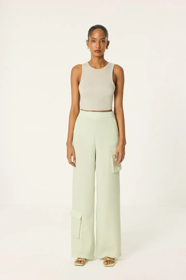 WIDE LEG SATIN TROUSERS - 1