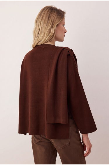 Brown Body-Neutral Super Oversize Shawl Detailed Knitwear Poncho Knitwear Sweater product thumbnail 4