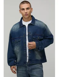 Boxy Oversized Washed Denim Jacket - mid wash