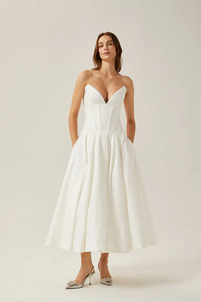Katherine White Off-Shoulder Corset Midi Dress - 4