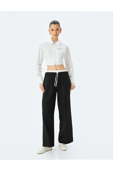 Slim Fit Long Sleeve Classic Lapel Crop Zip-Up White Women's Shirt