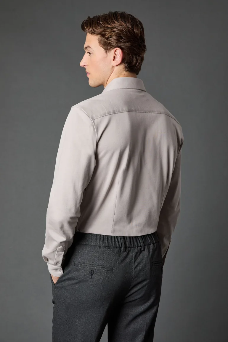 Grey Pique Slim Fit Long Sleeve Shirt - 2