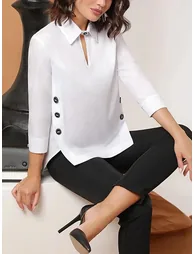 Long Sleeves Hollow Split-Joint Lapel Blouses&Shirts Tops - 2