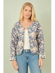 Yumi White Floral Reversible Cotton Quilted Jacket - 2