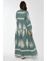 Printed Long Sleeve Viscose Maxi Dress - 1