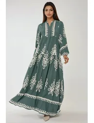 Printed Long Sleeve Viscose Maxi Dress - 4
