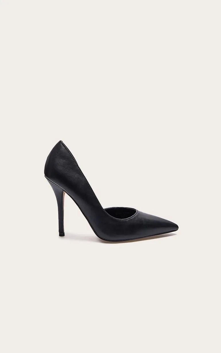 Black PU Point Toe Curved Cut Out High Heel Courts - 4