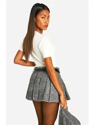 Premium Wool Look Check Belted Mini Skirt - black - 2