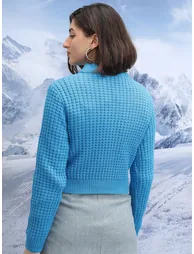 Textured Cable Knit Turtle Neck Sweater - 2