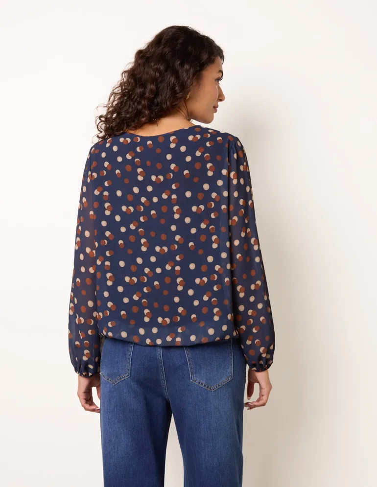 Round Neck Shadow Polka Dot Blouse - 3