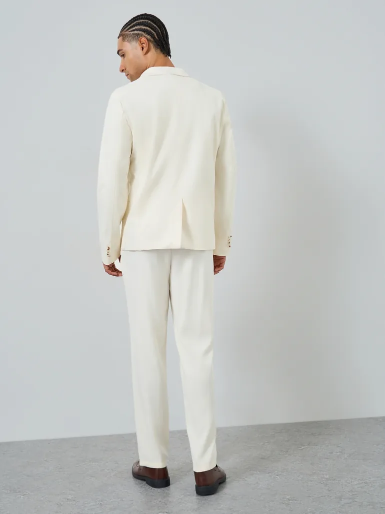 Men Cream Double-Breasted Blazer and Trousers Co-Ords - 4