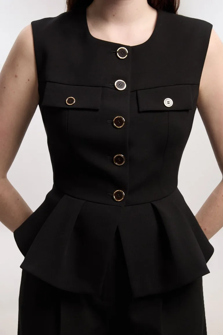 Compact Stretch Peplum Tailored Top - 2