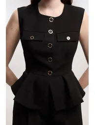 Compact Stretch Peplum Tailored Top - 2
