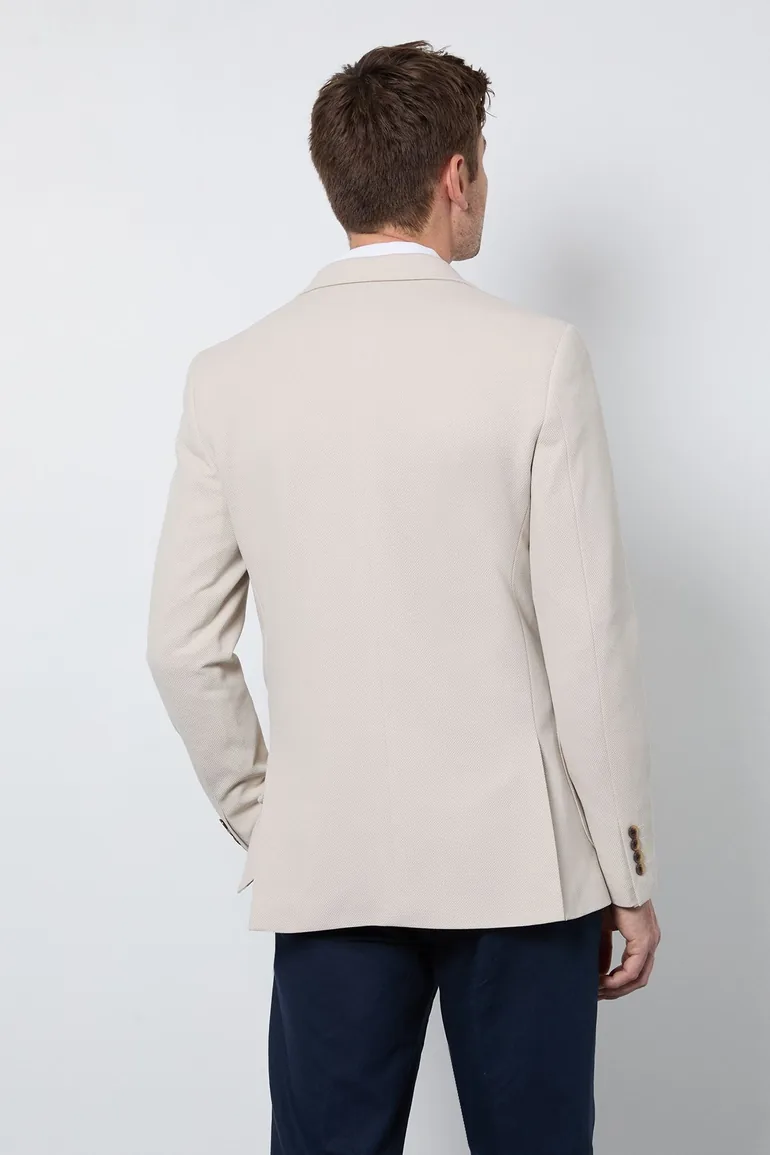 Neutral Pique Patch Pocket Slim Fit Blazer - 3