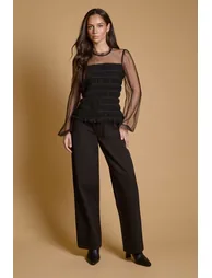 Shirred Bodice Long Sleeve Blouse
