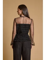 Shirred Bodice Long Sleeve Blouse - 2