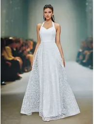 Leely Women's Elegant Halter Sleeveless Wedding Dress - 5
